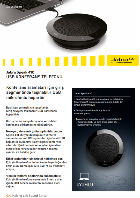 Jabra Speak 410 Uc Usb Ms Ses Konferans Cihazı