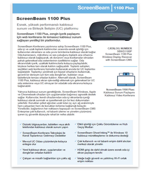 ScreenBeam 1100 Plus kablosuz sunum broşürü