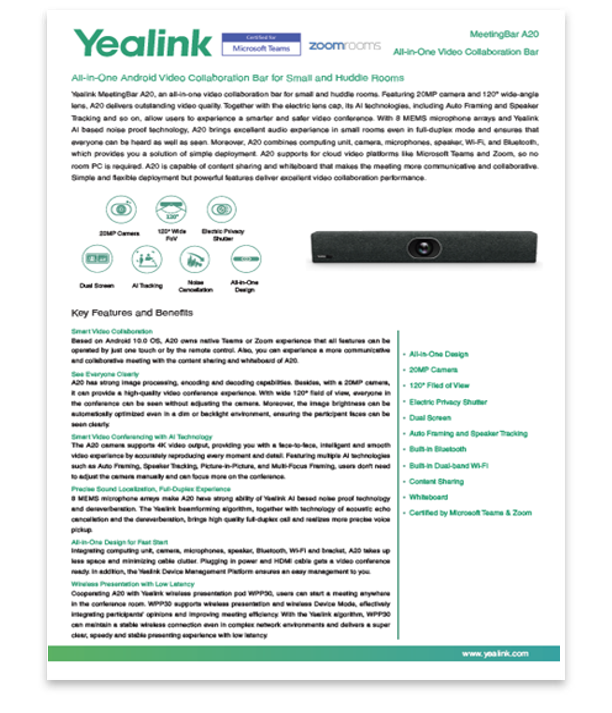 Yealink MeetingBar A20 Ürün Broşürü